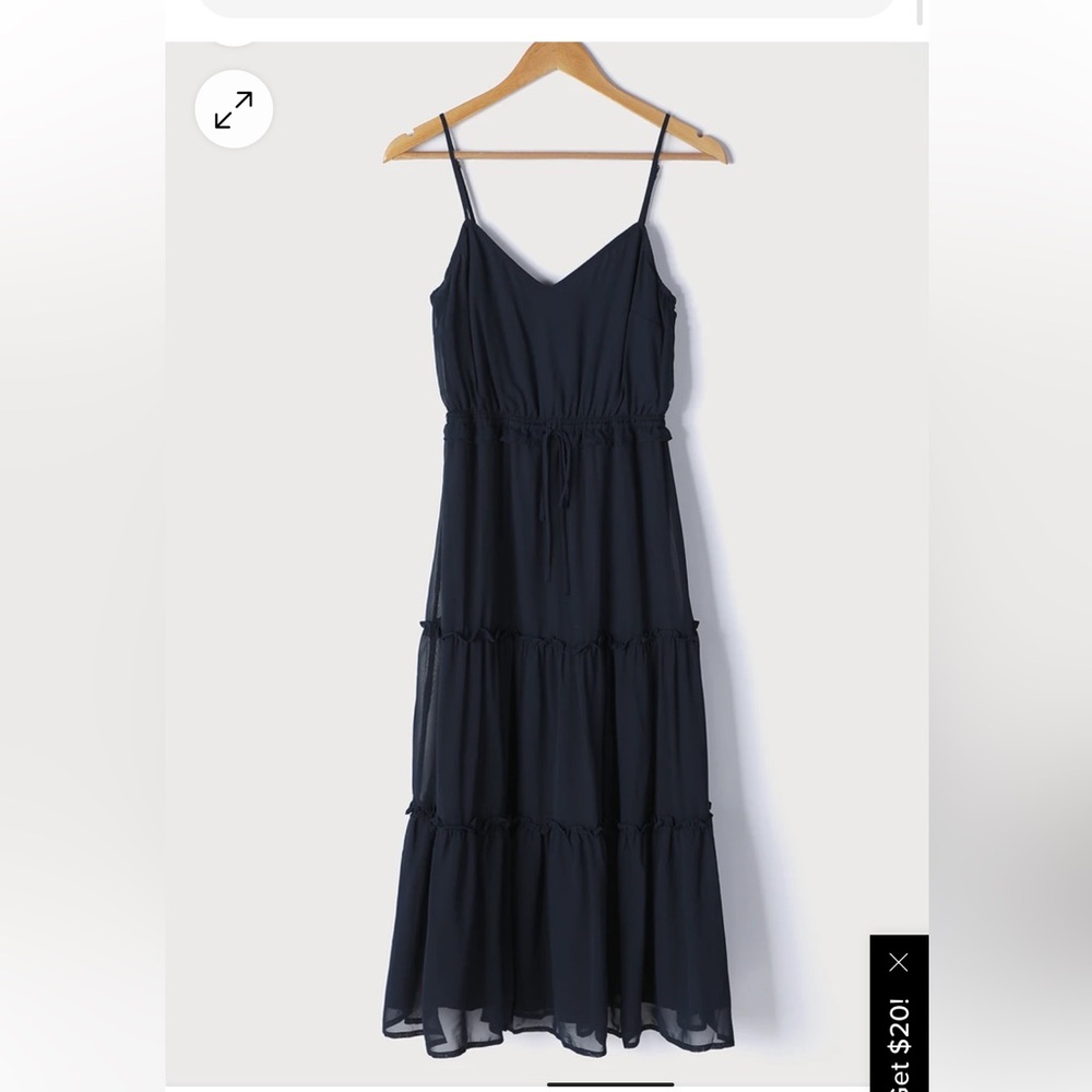 Lulus Upscale Evening Navy Blue Tiered Midi Dress